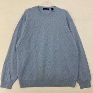 Grant Thomas size‎ XXL Blue Italian Merino Wool Geometric Textured Crew Sweater